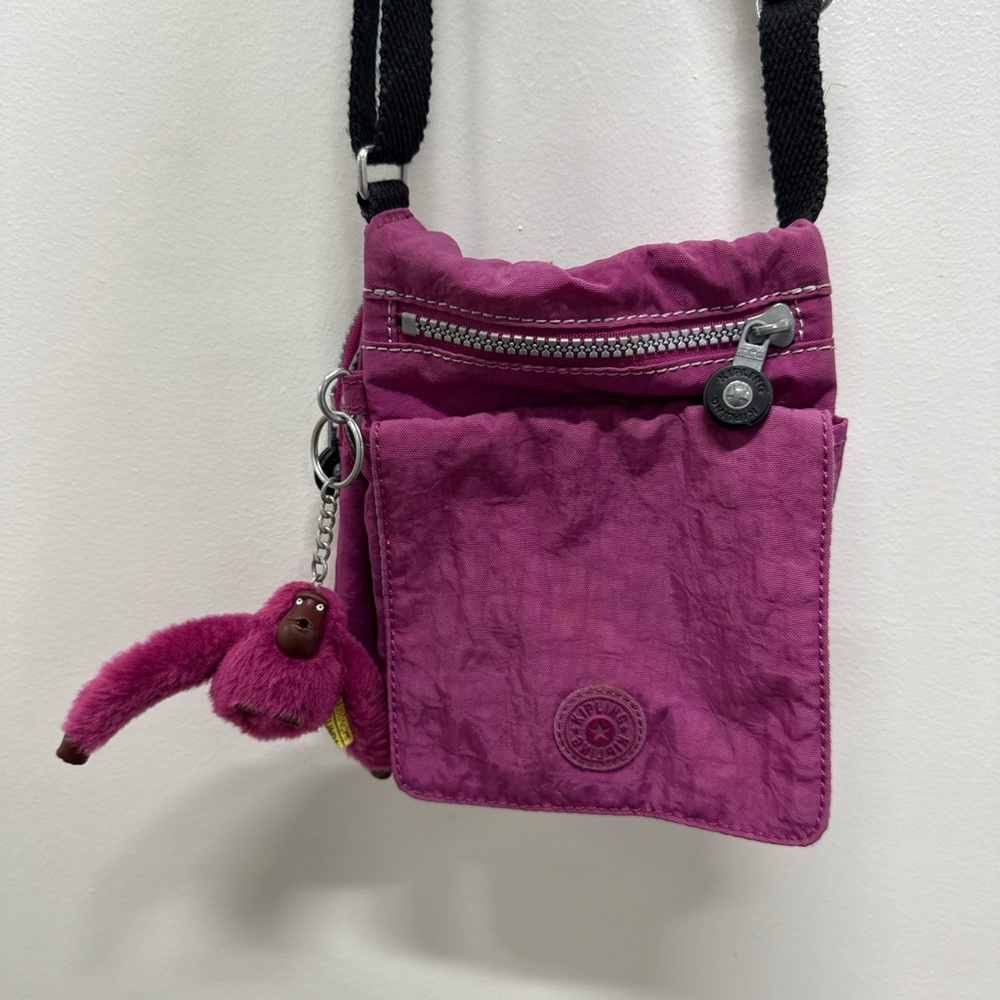 Kipling Fuchsia Crossbody Bag with Monkey Charm